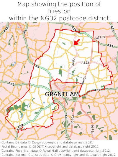 Map showing location of Frieston within NG32