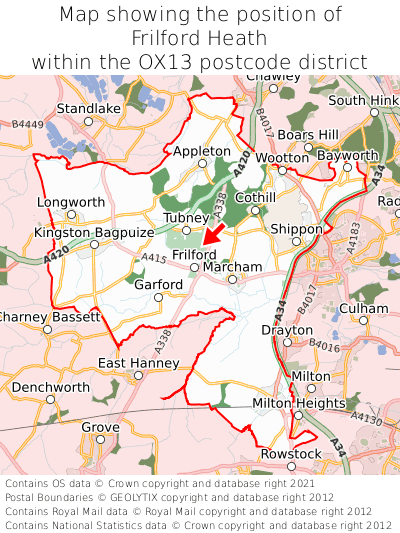Map showing location of Frilford Heath within OX13