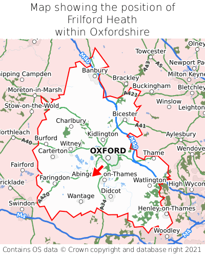 Map showing location of Frilford Heath within Oxfordshire