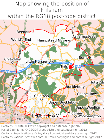 Map showing location of Frilsham within RG18