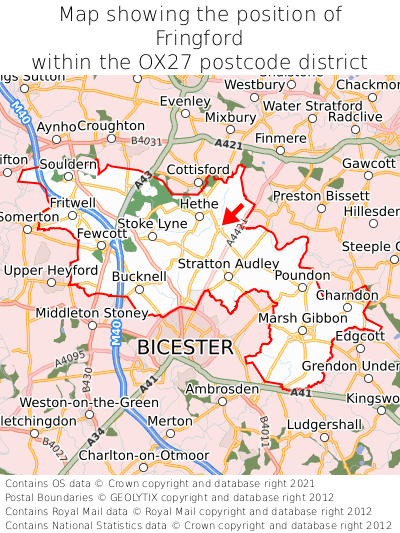 Map showing location of Fringford within OX27