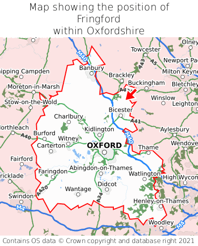 Map showing location of Fringford within Oxfordshire