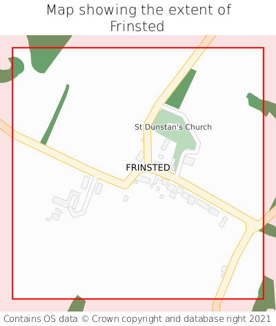 Map showing extent of Frinsted as bounding box