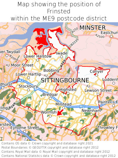Map showing location of Frinsted within ME9