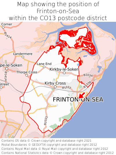 Map showing location of Frinton-on-Sea within CO13