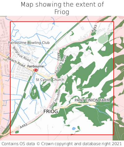 Map showing extent of Friog as bounding box