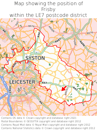 Map showing location of Frisby within LE7
