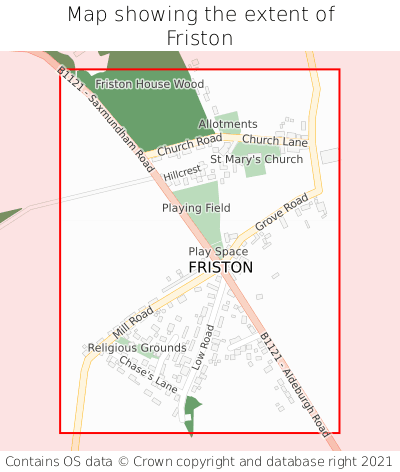 Map showing extent of Friston as bounding box