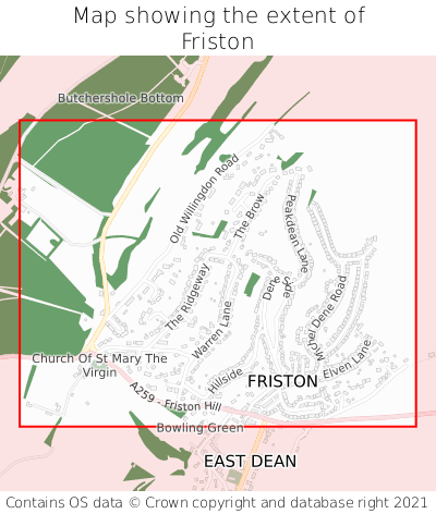 Map showing extent of Friston as bounding box