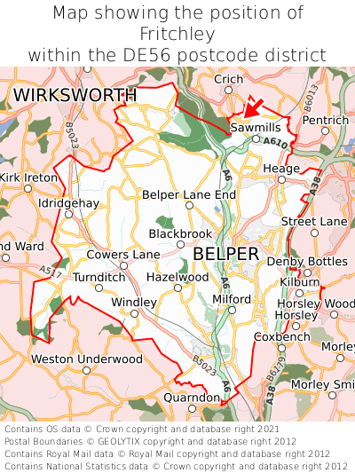 Map showing location of Fritchley within DE56