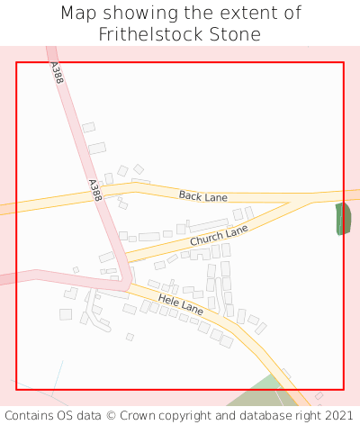 Map showing extent of Frithelstock Stone as bounding box