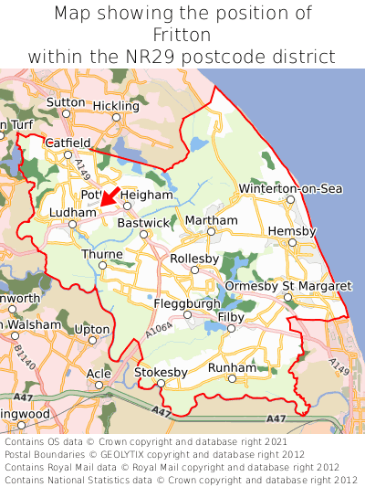 Map showing location of Fritton within NR29