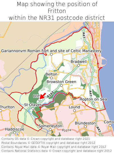 Map showing location of Fritton within NR31