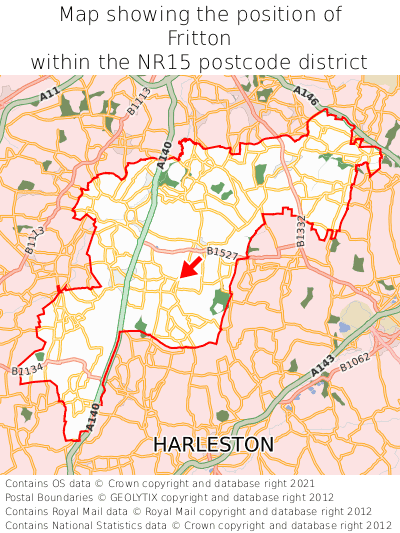 Map showing location of Fritton within NR15