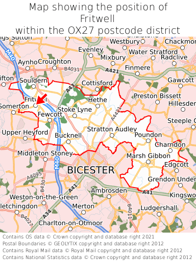 Map showing location of Fritwell within OX27