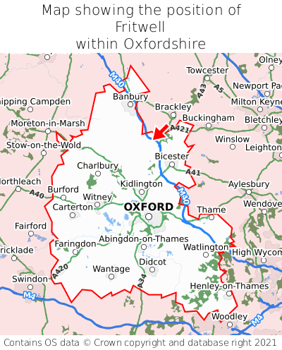Map showing location of Fritwell within Oxfordshire