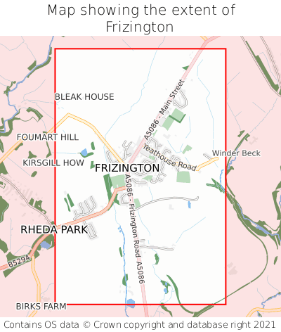 Map showing extent of Frizington as bounding box