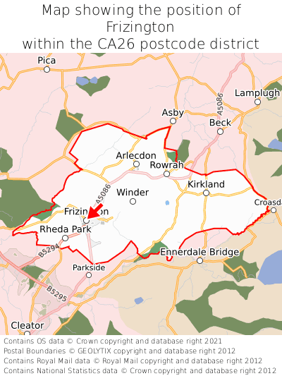 Map showing location of Frizington within CA26