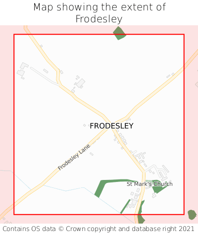 Map showing extent of Frodesley as bounding box