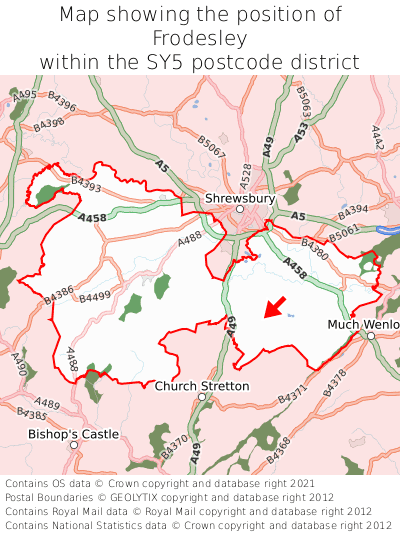 Map showing location of Frodesley within SY5