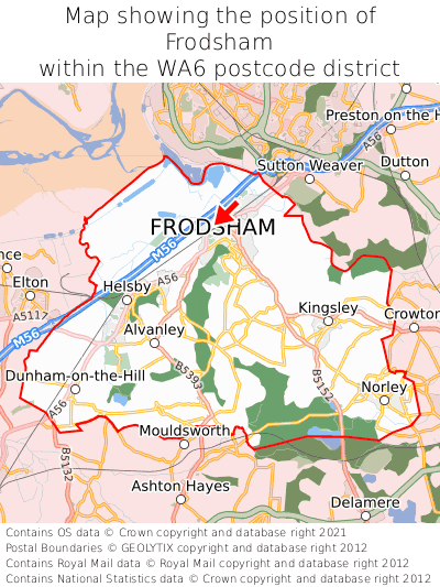 Map showing location of Frodsham within WA6