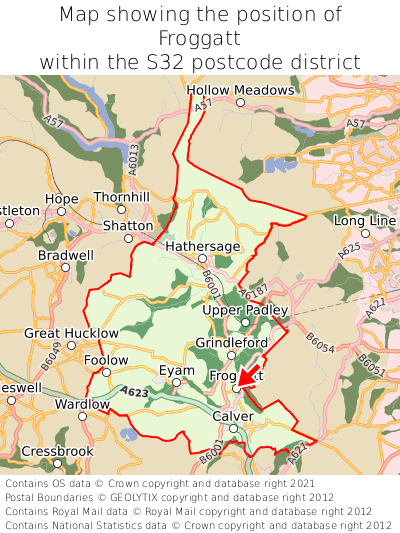 Map showing location of Froggatt within S32