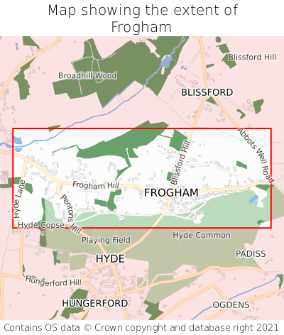 Map showing extent of Frogham as bounding box