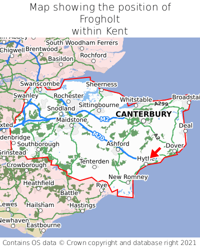 Map showing location of Frogholt within Kent