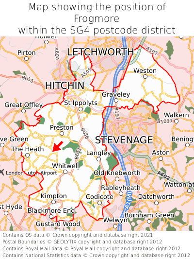 Map showing location of Frogmore within SG4