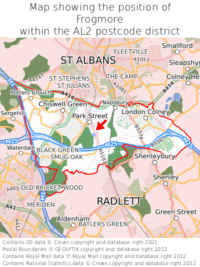 Map showing location of Frogmore within AL2