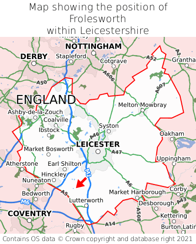 Map showing location of Frolesworth within Leicestershire