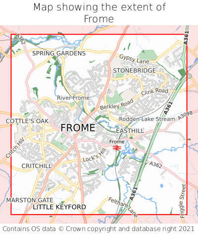 Map showing extent of Frome as bounding box