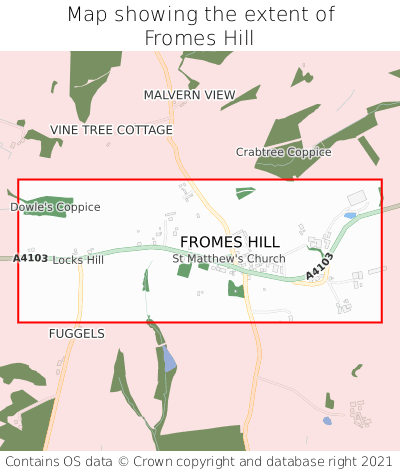 Map showing extent of Fromes Hill as bounding box
