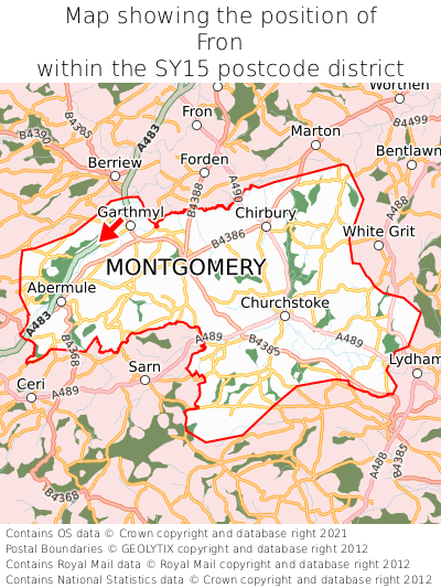 Map showing location of Fron within SY15