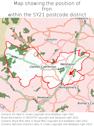 Map showing location of Fron within SY21