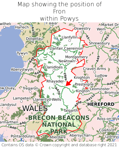 Map showing location of Fron within Powys