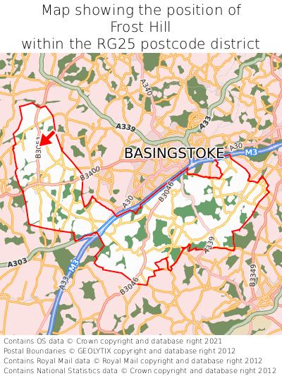 Map showing location of Frost Hill within RG25