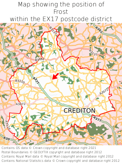 Map showing location of Frost within EX17