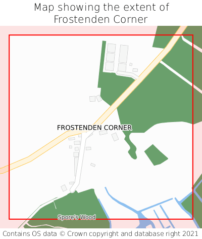 Map showing extent of Frostenden Corner as bounding box