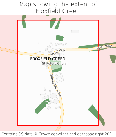 Map showing extent of Froxfield Green as bounding box