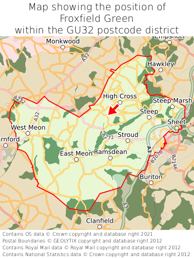 Map showing location of Froxfield Green within GU32