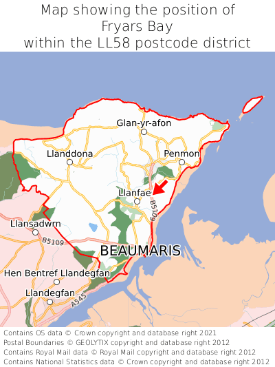 Map showing location of Fryars Bay within LL58