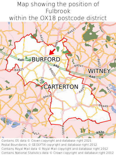 Map showing location of Fulbrook within OX18