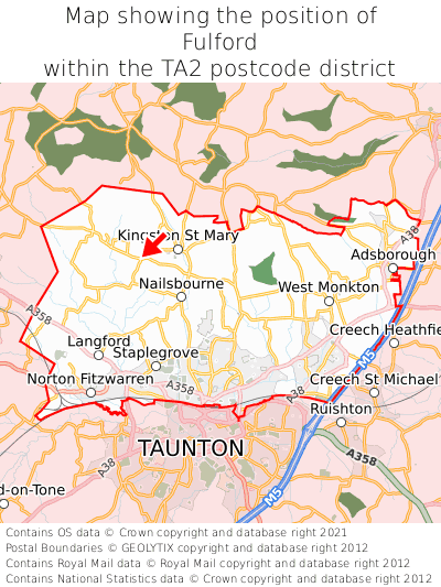 Map showing location of Fulford within TA2