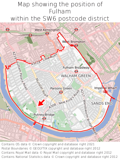 Map showing location of Fulham within SW6
