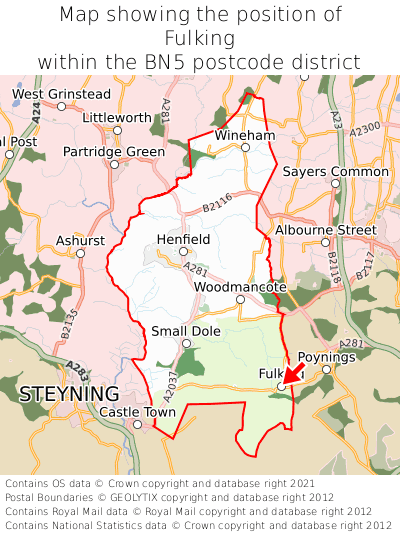Map showing location of Fulking within BN5