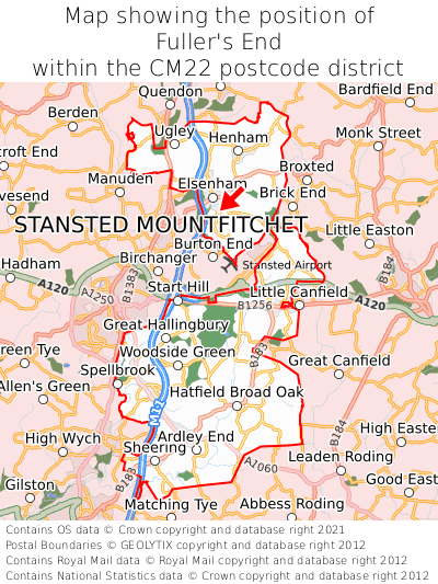 Map showing location of Fuller's End within CM22