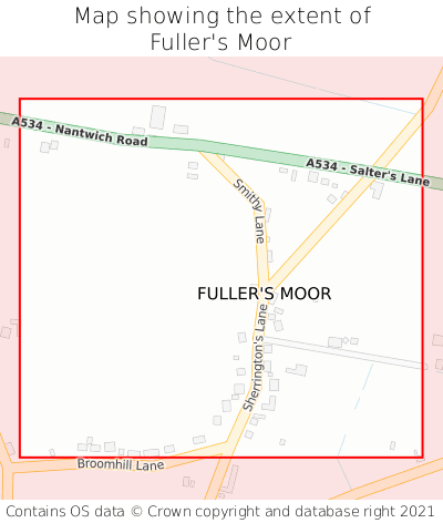 Map showing extent of Fuller's Moor as bounding box