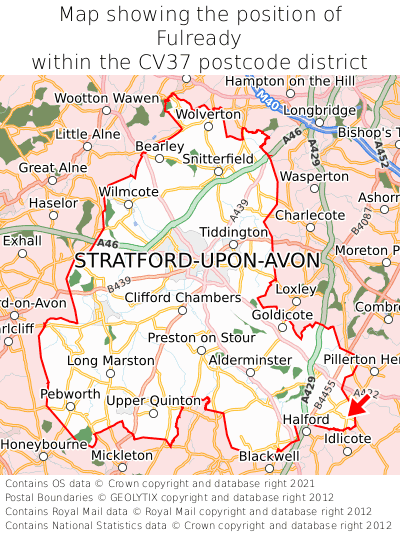 Map showing location of Fulready within CV37