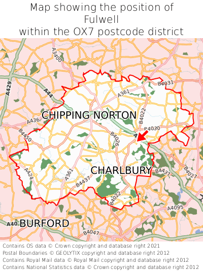 Map showing location of Fulwell within OX7